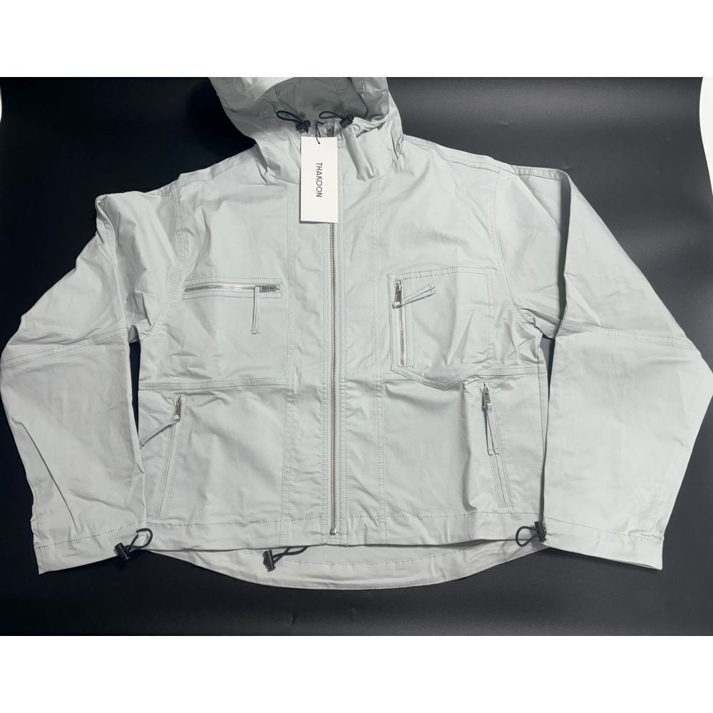 Thakoon NWT 100% Cotton Hooded Zip Up Jacket Pale Gray in Size Medium‎